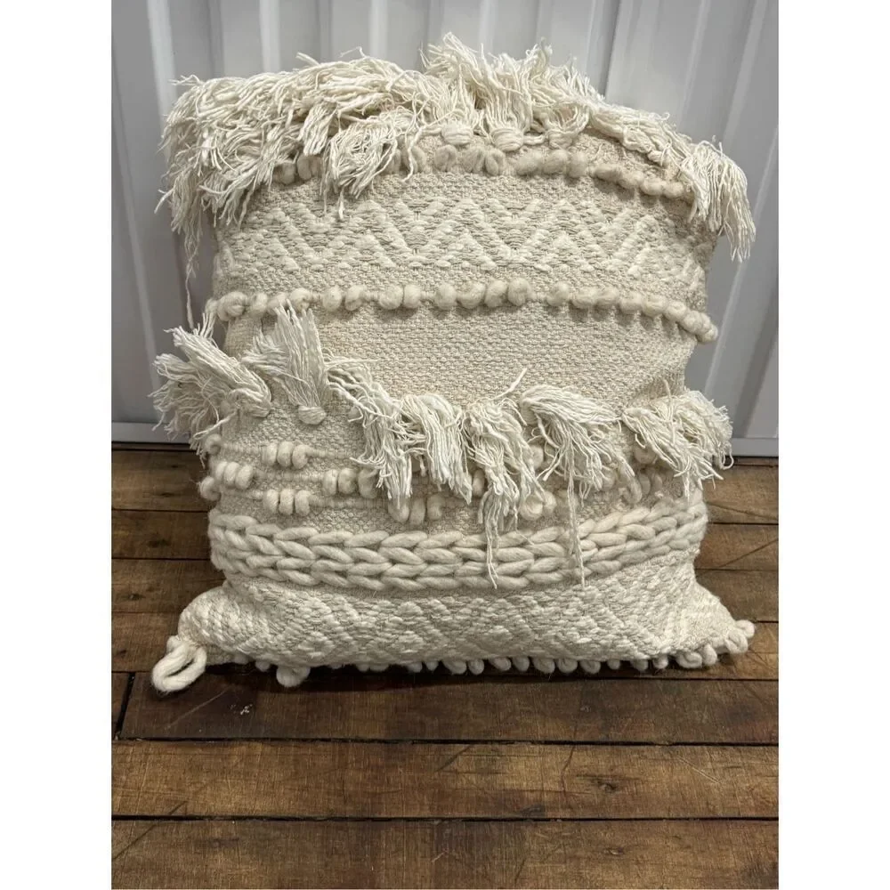 Magaschoni boho macrame white tassel throw pillow home decor boho beach